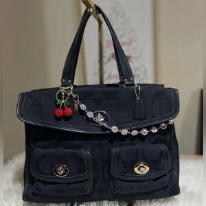 Vintage Coach Hamptons Signature Legacy Business Jacquard Canvas And Leather Bag